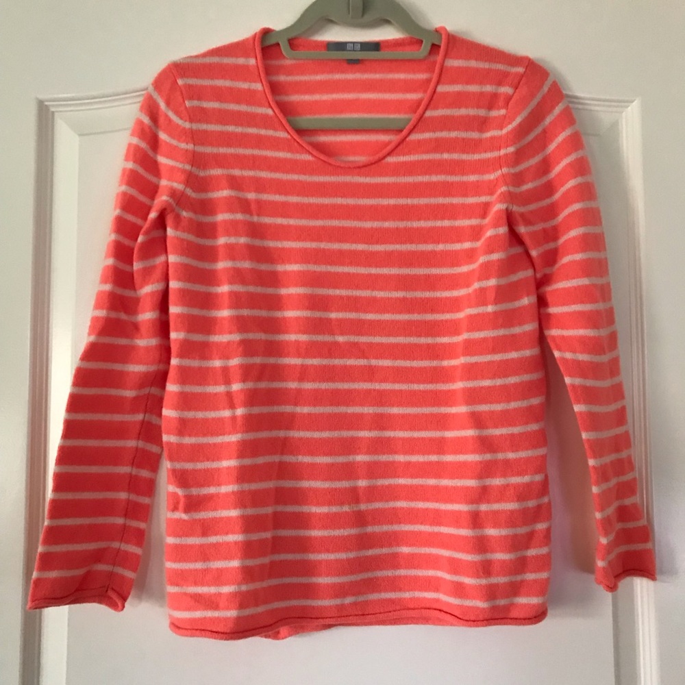 Coral striped cashmere sweater